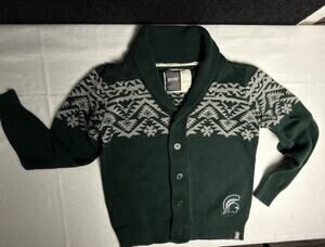 Bruzer Michigan State Spartans Cardigan Sweater Mens Large Green Fair Isle NCAA